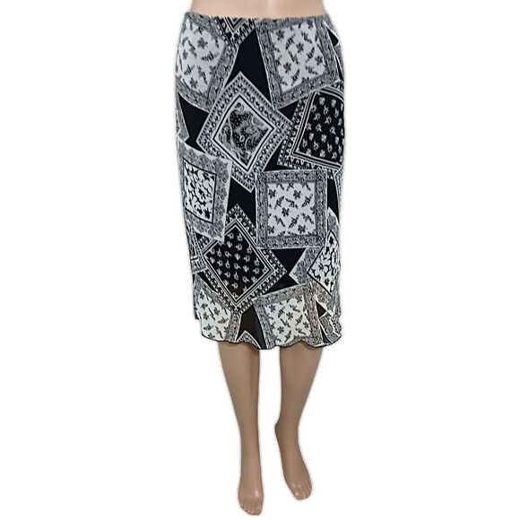 Vtg 90s‎ Patchwork Print Midi Skirt S Lettuce Hem Sheer Overlay Bohemian Grunge. - Picture 3 of 16